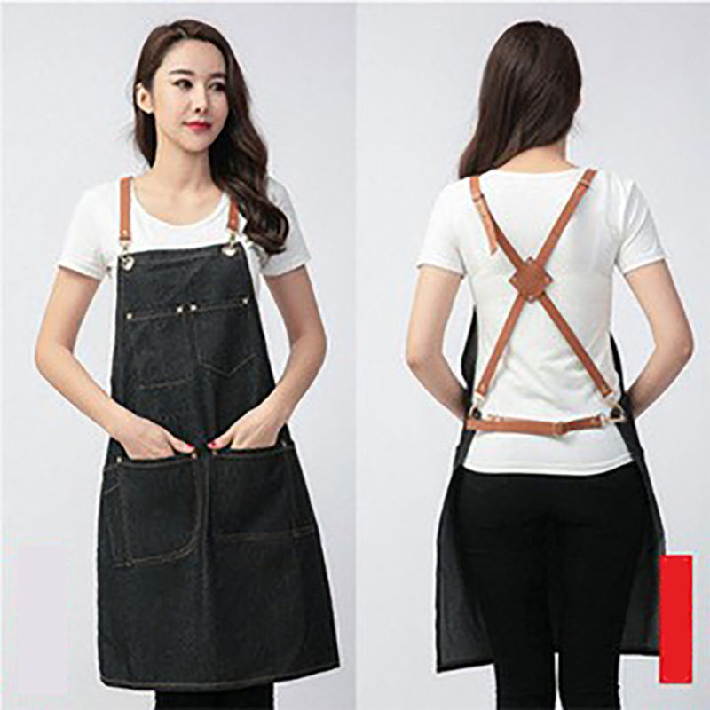 Amazon Denim delantal Cafetería Restaurante floricultura artista coreano moda Correa peluquero delantal fábrica al por mayor