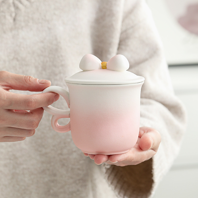 水杯學生高顏值創意蝴蝶結馬克杯高顏值陶瓷水杯商務員伴手禮禮物