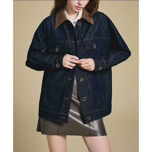 [poem * order] retro casual loose lapel stitching patch bag Denim coat 2025 spring new coat women
