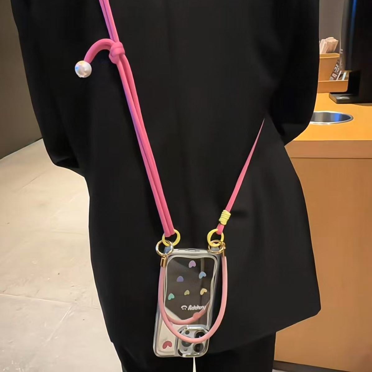 Perla Nylon mensajero piel rosa cuerda-espejo-amor colorido cara sonriente RC