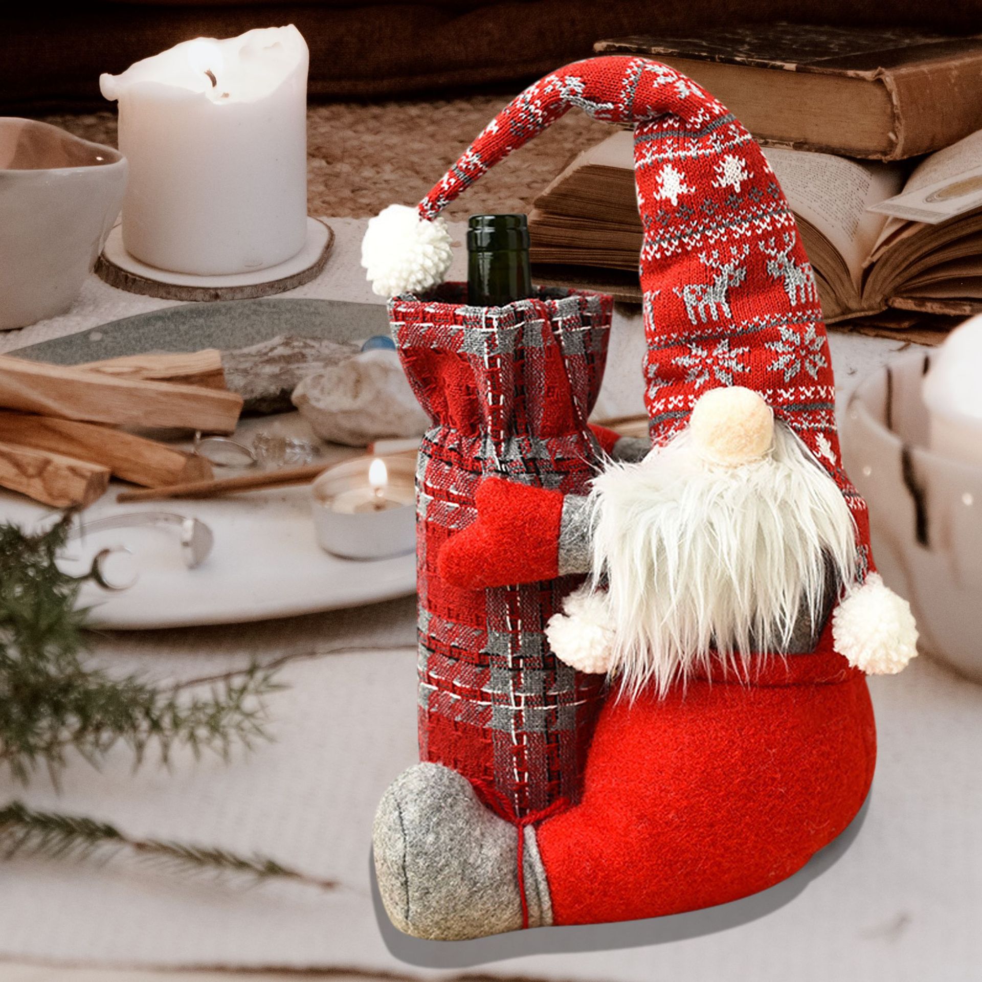 Navidad transfronteriza Rudolph muñeca de pie cubierta de botella de vino muñeca sin cara cubierta de botella de vino decoración navideña