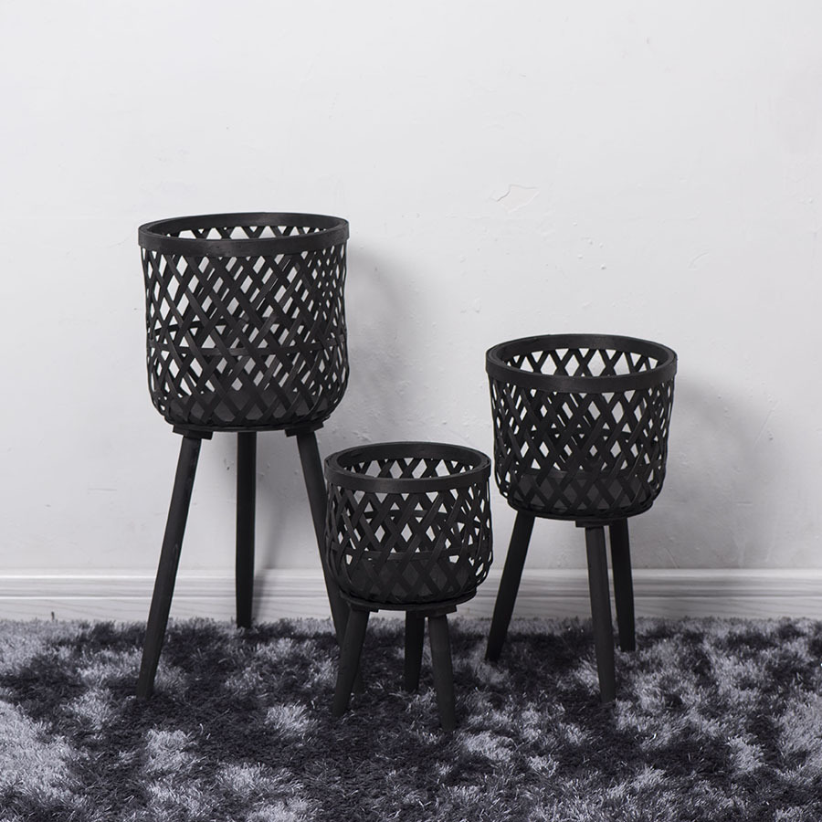 Maceta de ratán nórdico personalizada pequeña, soporte de flores de piso alto de madera para interiores, dibujos, muestras, grandes descuentos personalizados