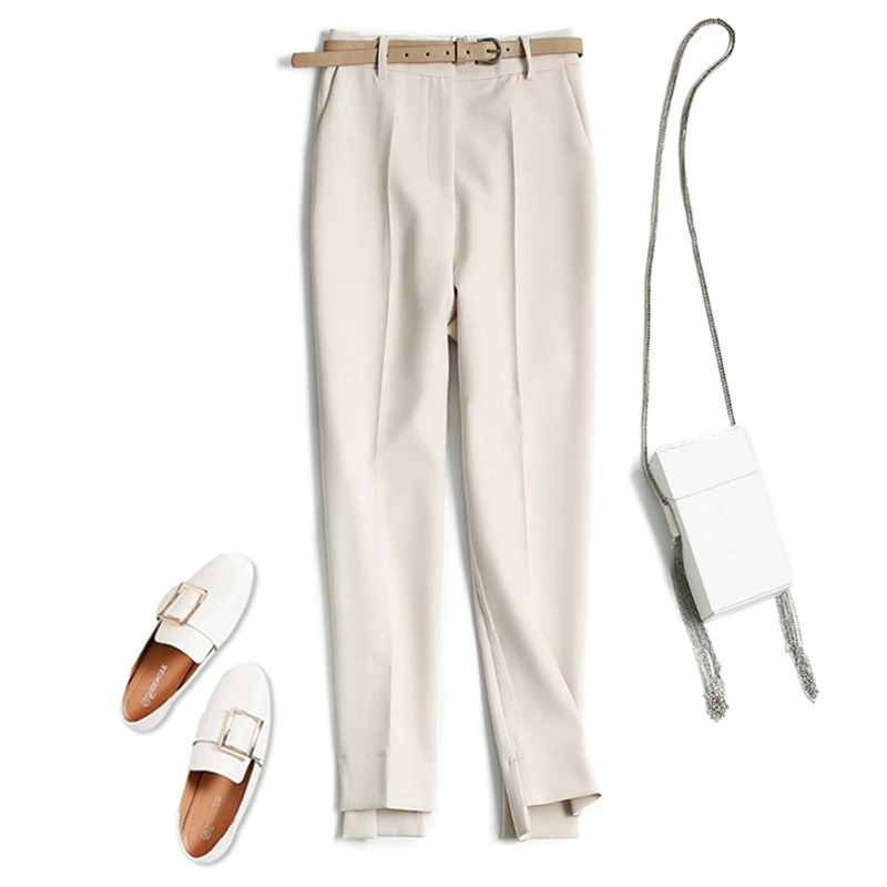 Spot Off-the-shelf White Pants Women's Slim Smoke Tube Light-colored Skinny Suit Pants High Waist Straight Dipped Casual Pants Spring