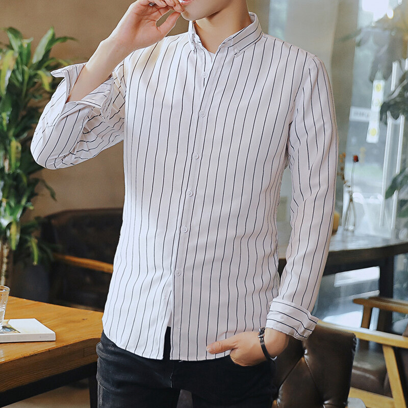 Jauna krekla ar garām piedurknēm korejiešu versija ar augstākās klases drapējumu, moderns zīmola krekls, daudzpusīgs tops, ikdienas mētelis, vīriešu apģērbs_voghion.com