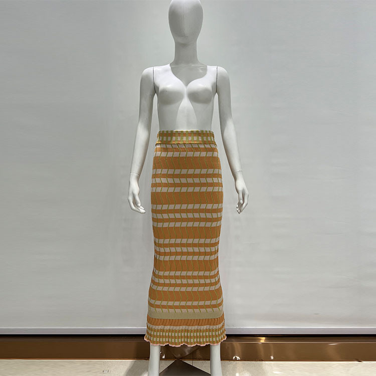Dalan Sweater Factory Customized Summer New High Waist Striped Hip Cover Long Skirt Women's Casual Easiest for Match Knitted Skirt