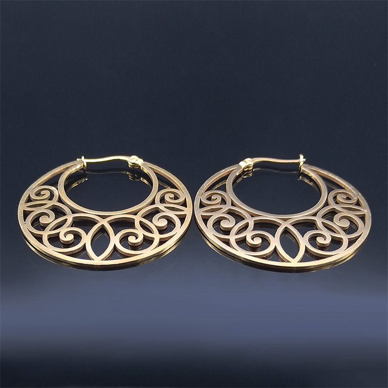 Ohrclips im Bohemian-Stil mit hohlen Schnitzereien für Damen, elegante geometrische Ohrclips aus Edelstahl, auffällige, unregelmäßige Ohrringe_voghion.com