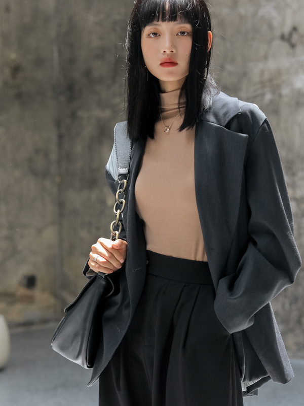秋冬季白色莫代尔打底衫女半高领长袖t恤西装内搭正肩高级感上衣|undefined