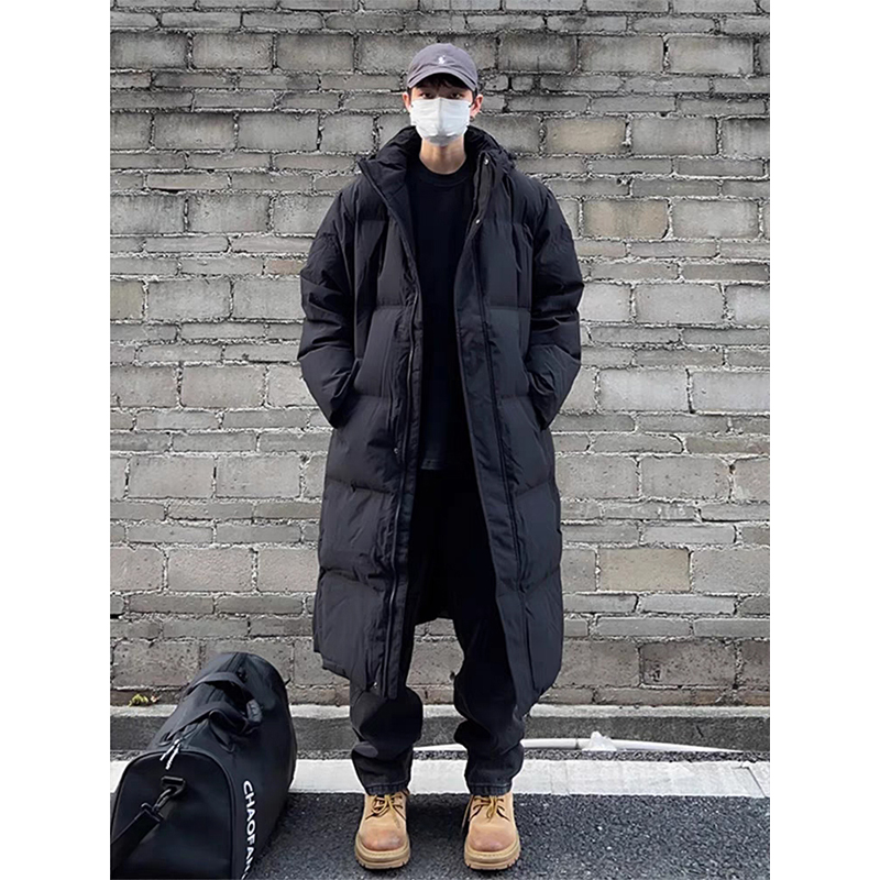 블랙 아메리칸 후드 미드 길이 코튼 패딩 재킷 남자 겨울 두껍게 무릎 위 북동쪽 콜드 저항성 더피 안 핸섬 코트