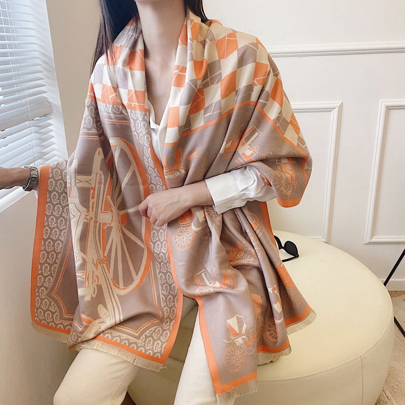 2021 moda elegante bufanda de Navidad Estilo Vintage chal cálido chal de lana de doble cara para mujer bufanda de lujo