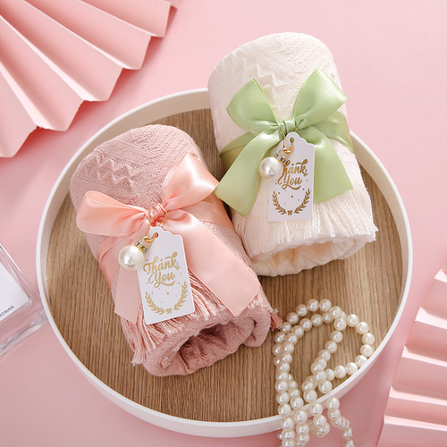 Wedding Creative Tassel Gift Towel Wedding Return Gift Ribbon Bath Towel Wedding Souvenir Cotton Embroidered Logo