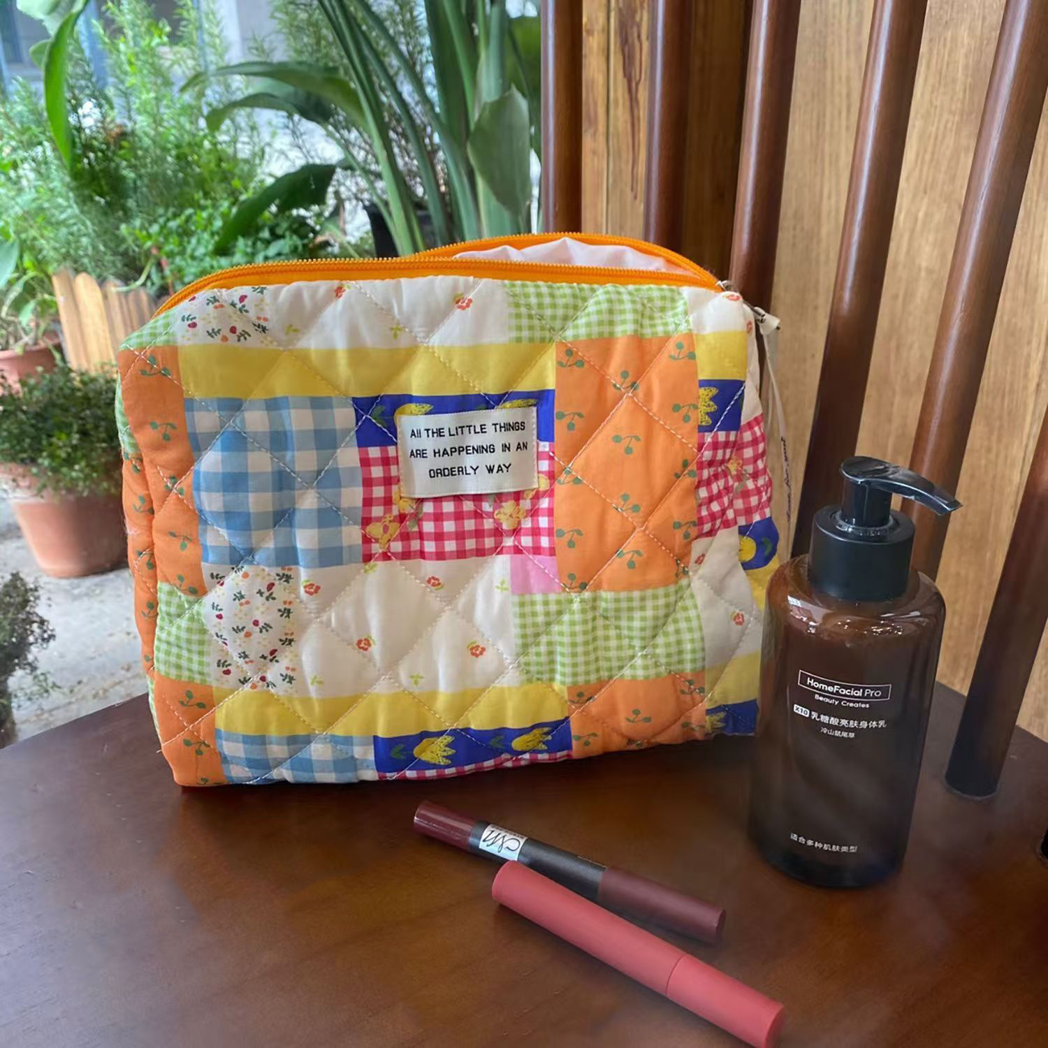 Cute Style Cute Color Block Flower Polyester Sewing Thread Square Makeup Bags