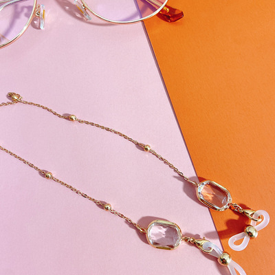 新款水晶夹珠眼镜链 法式复古欧美风金属链子口罩链 眼镜链挂脖|ms