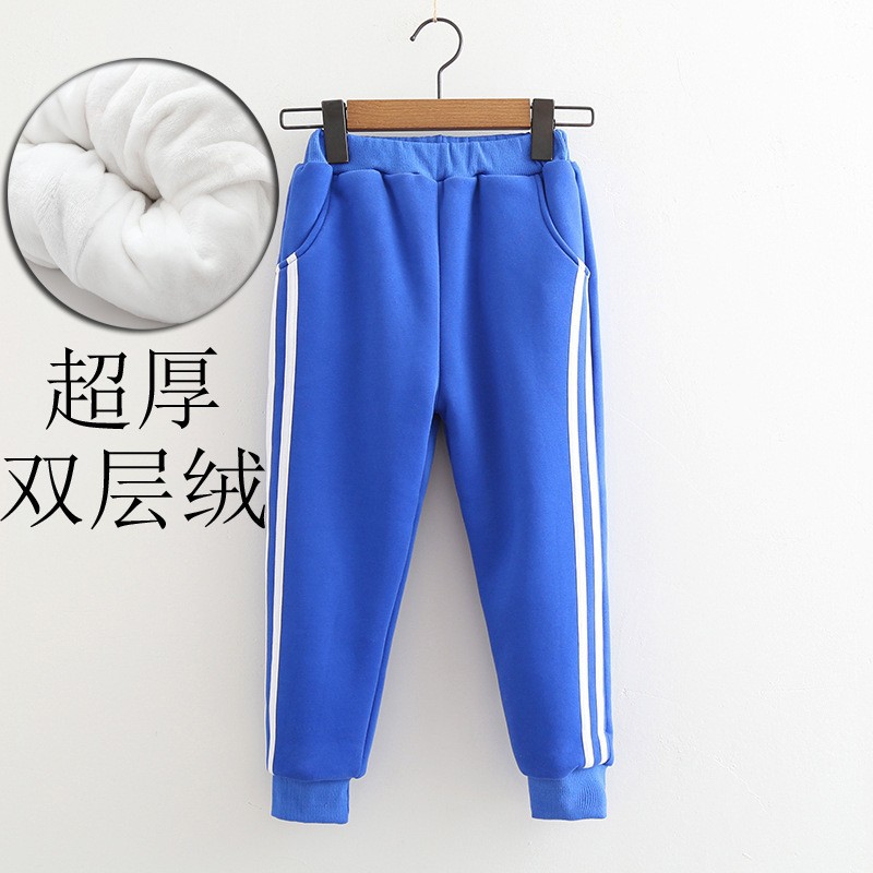 一件代发纯棉男童女童冬裤儿童棉裤运动裤加绒加厚两条杠校服裤子