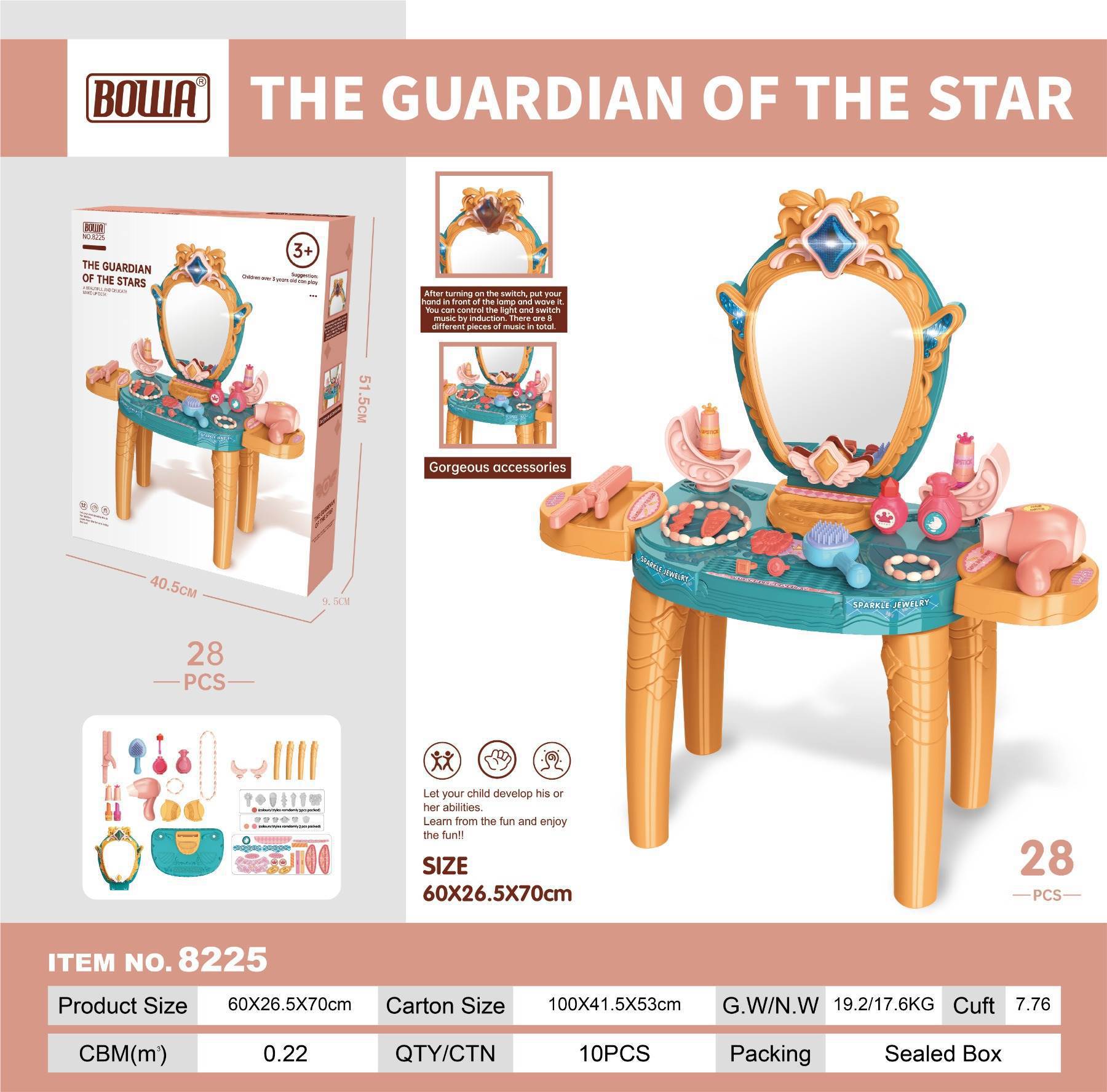 Comercio exterior infantil simulación de inducción de música梳妆台 set de chicas vestir mesa de maquillaje juguetes de maquillaje