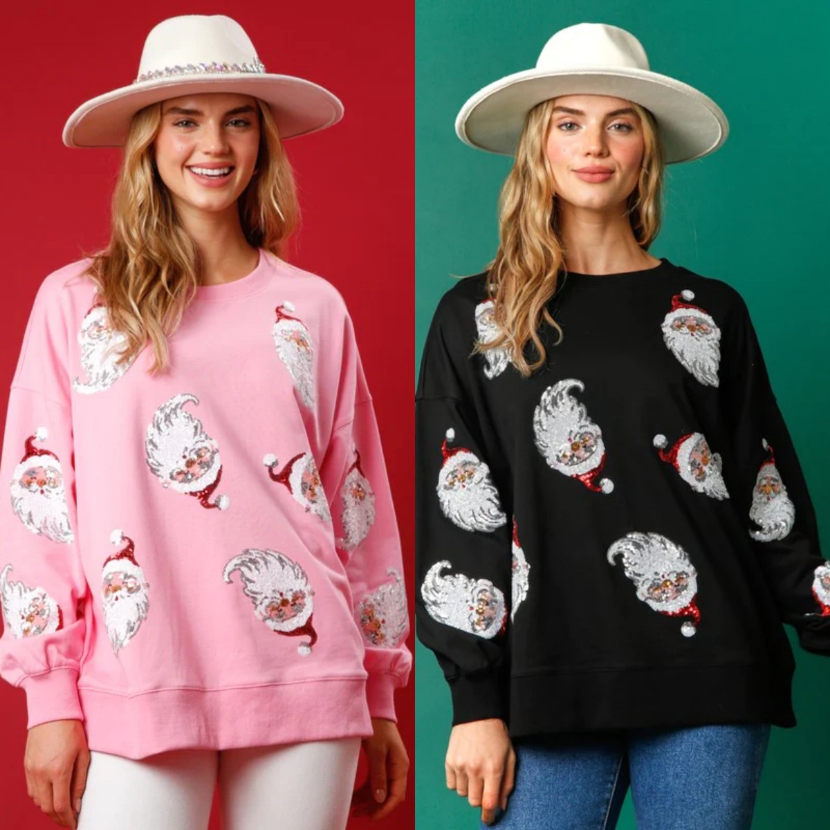 490g Weight Long Sleeve Sleeve Length Pullovers Placket Type Hoodies & Sweatshirts Long Sleeve Sequins Christmas Santa Claus