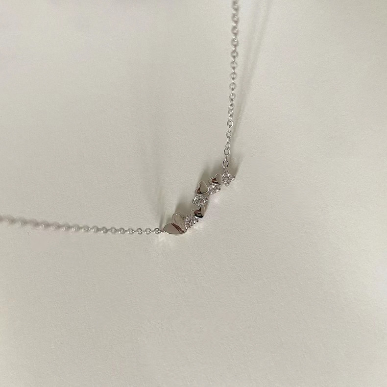 Daily Occasion 925 Sterling Silver Material Heart Shape Pattern 925 Sterling Silver Artificial Diamond Plating Inlay Heart Shape Necklace