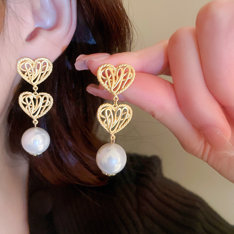 Earrings Classification 1 Pair Elegant Round Heart Shape Flower Inlay Imitation Pearl Copper Rhinestones Earrings