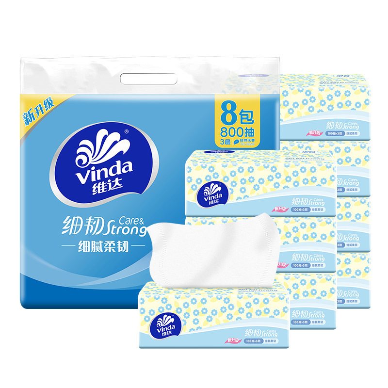 Vinda Tissue Paper, Thin and Tough, 3-Layer, 100 Sheets, Facial Tissue, Napkin, Household Toilet Paper, Points Welfare Product, One-Piece Drop Shipping