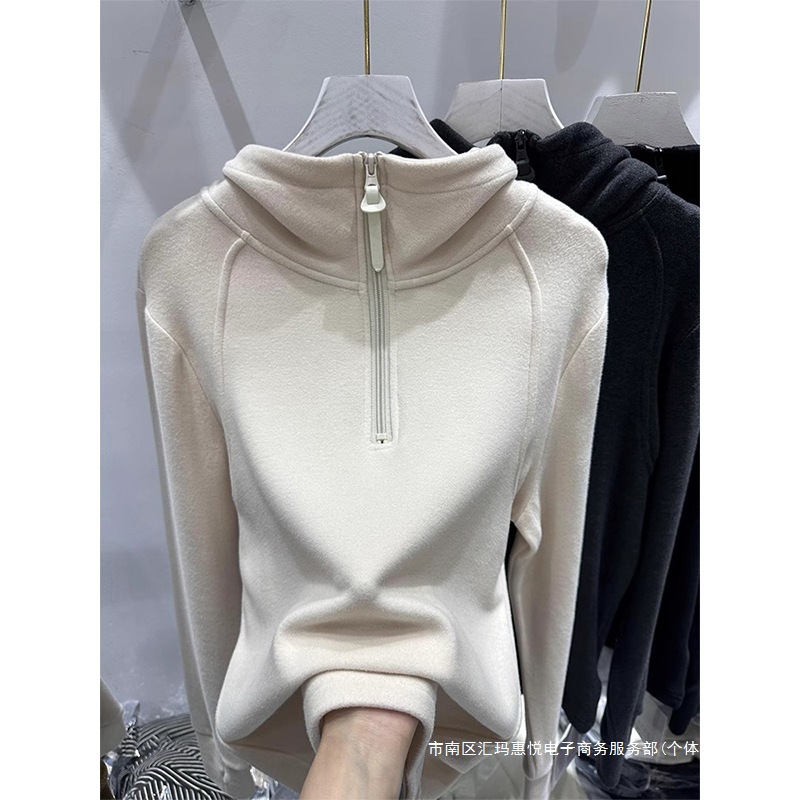 Solid colored velvet demi-season design base body-friendly hoody…