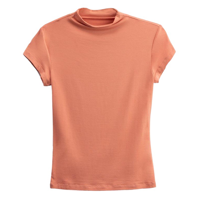 Verano de las mujeres nuevo medio cuello alto modal manga corta versátil europeo y americano delgado camiseta de las mujeres de una sola pieza entrega K264A