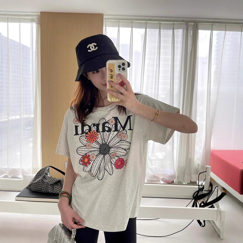 in stock South Korea fashion brand Mardi short sleeve women's 25 summer new daisy printed round neck cotton top T-shirt wholesale