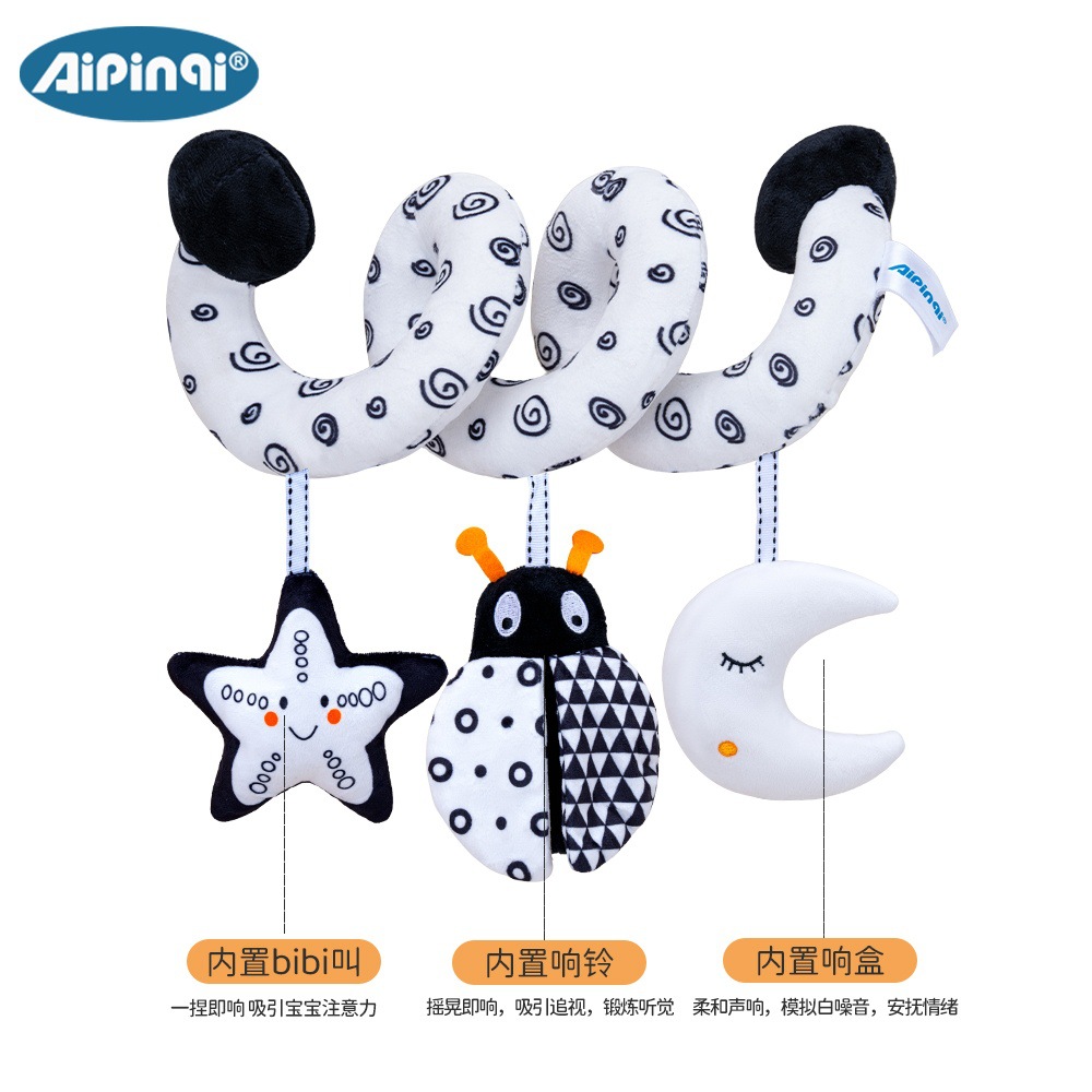 Amazon explosión cama de animales alrededor de juguetes con campana negra y blanca abeja cama alrededor de juguetes de bebé cuerda en stock al por mayor