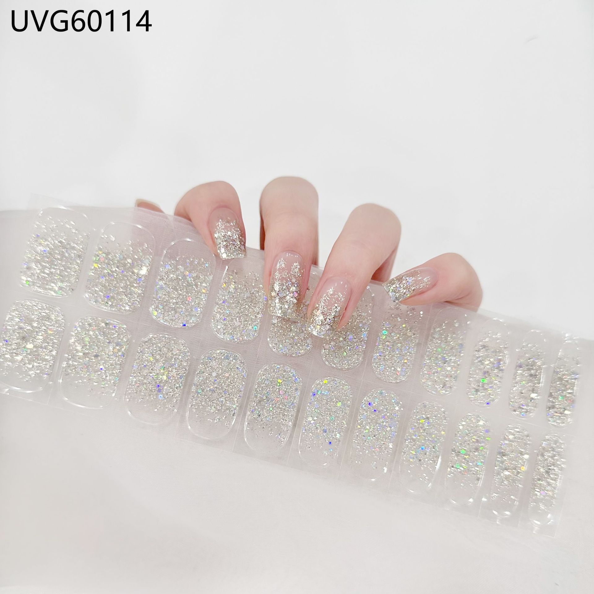 Pegatinas de uñas de gel UV transparentes efecto hielo, semicuradas, con lámina dorada, fototerapia, efecto película de aceite