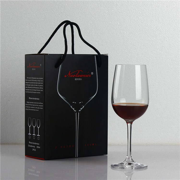 Taza de cristal de vino vino rojo set al por mayor 2 cajas de regalo vinos de alto pie de uva copa bordeaña logotipo