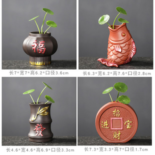 Huan Ying fingertip small flower blessing to tea pet purple clay purple clay painted vase mini Zen tea art ornaments