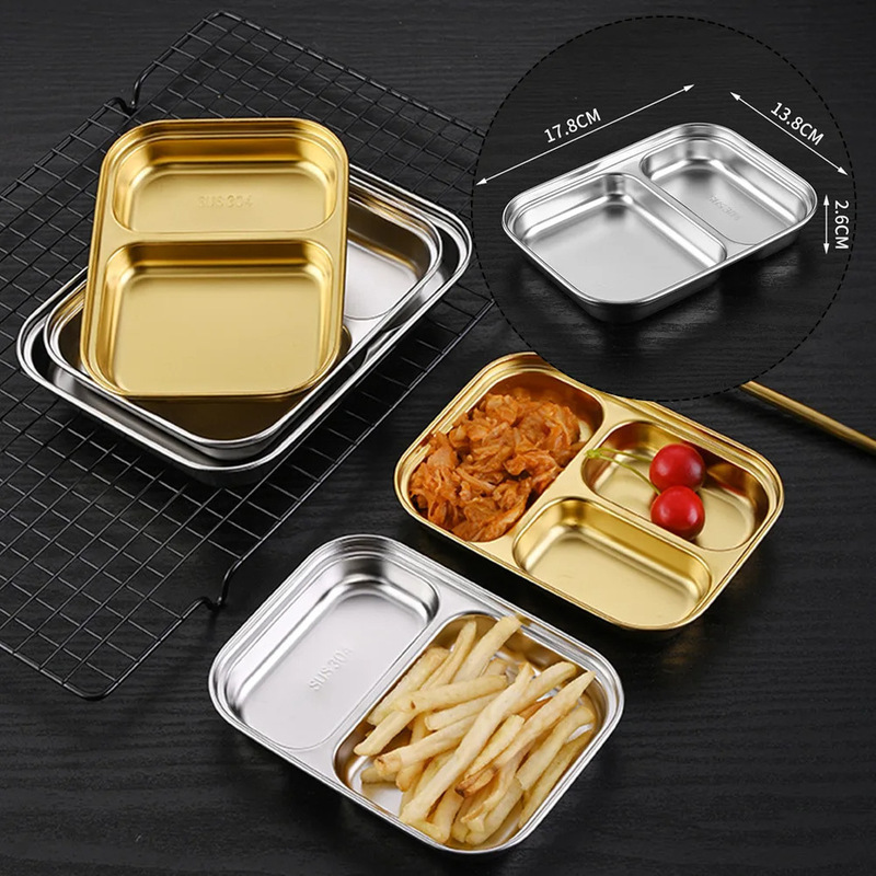 Thickened Household Divided Plate, Korean-Style Stainless Steel Small Compartment Box, School Cafeteria Square Meal Plate, Fast Food Plate Thickened Household Divided Plate, Korean-Style Stainless Steel Small Compartment Box, School Cafeteria Square Meal Plate, Fast Food Plate