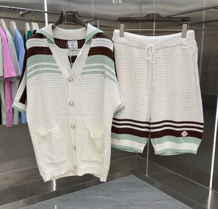 Comercio exterior casa Casablanca suéter suéter de manga corta jacquard cardigan polo pareja pantalones cortos traje