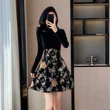 实拍秋冬季高级感中式小香风黑色针织裙子女国风旗袍短裙连衣裙