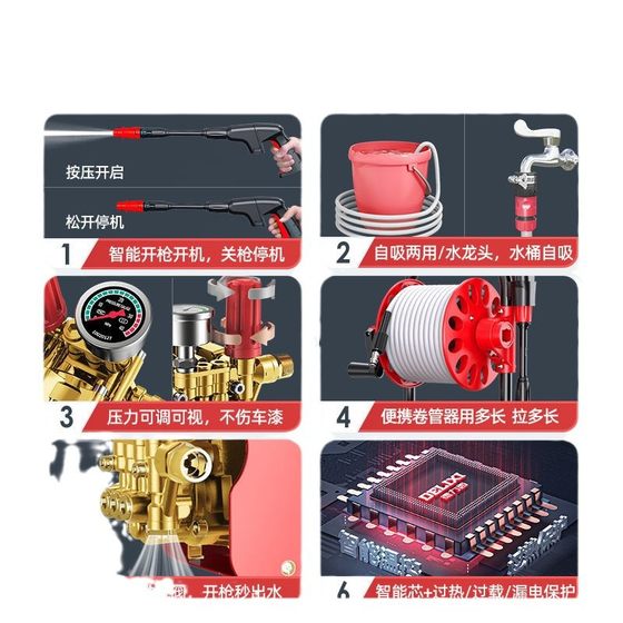 Delixi High Pressure Car Washing Machine Artifact Water Pump Household 220V High Power Car Brush Water Gun Car Strong Washing Grab