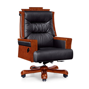 Imported leather solid wood office chair reclining lunch break first layer cowhide boss chair leather office chair manager Executive Chair