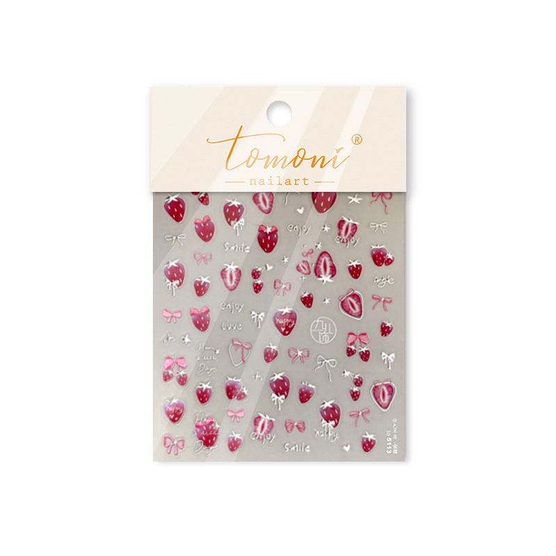 Nail art nuevo metal nail art pegatinas bricolaje caliente dulce hielo transparente pegatinas de uñas pegatinas de joyería de fresa rosa al por mayor