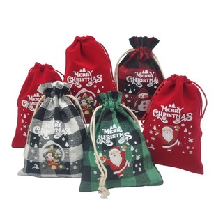 New Christmas Gift Bag Velvet Drawstring Bag Cotton Drawstring Bag Christmas Element Candy Gift Storage Bag Ready for Sale