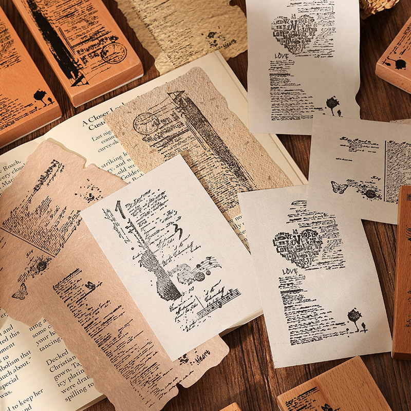 Colección de poemas retro Inglés sello de libro de mano sello de madera de beech sello de goma retro transfronterizo