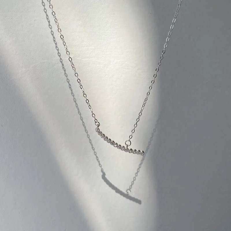 S925 Sterling Silver Plated 14K Gold Smile Full Diamond Exquisite Necklace Women's Summer Niche Design High-grade Light Luxury Clavicle Chain