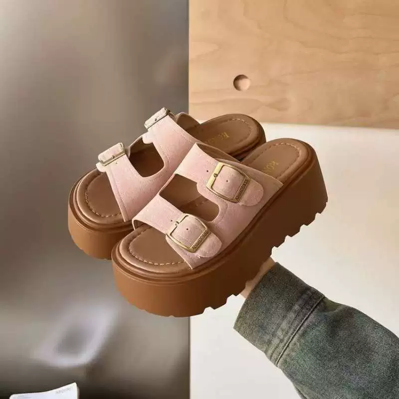 Летние тапочки на платформе, желтый фуксия сочетаются с юбкой, французский стиль, высокое качество