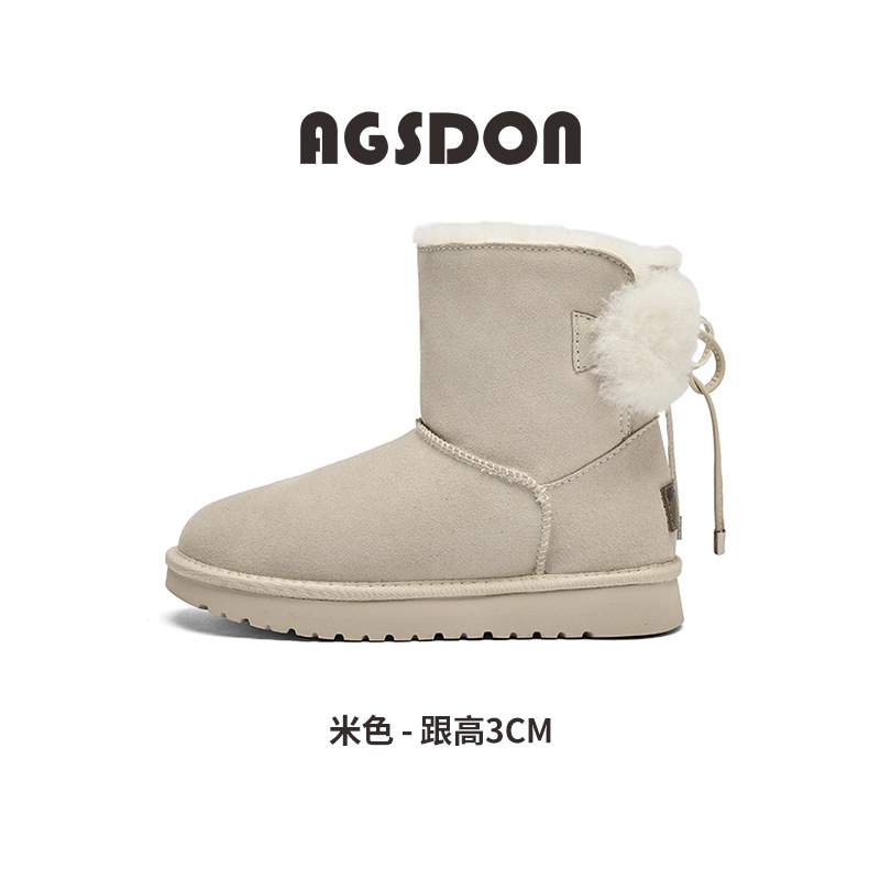 Botas de nieve para mujer Augu Shiden, estilo nuevo de otoño e invierno 2025, zapatos de algodón con suela gruesa de felpa para exteriores, mocasines casuales de media pantorrilla