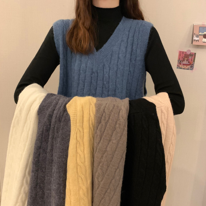 Retro estilo de Hong Kong V-cuello torcedura de punto Chaleco de las mujeres ropa de Otoño 2023 Nueva ropa exterior suelta suéter Delgado abrigo image 1