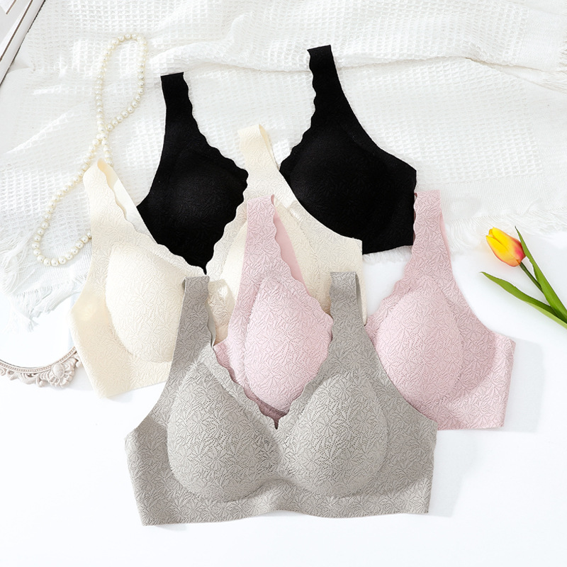 Chaleco sin anillo de acero, bra de seda sin marcas, ropa interior deportiva de mujer, bra delgado para mostrar un pecho pequeño