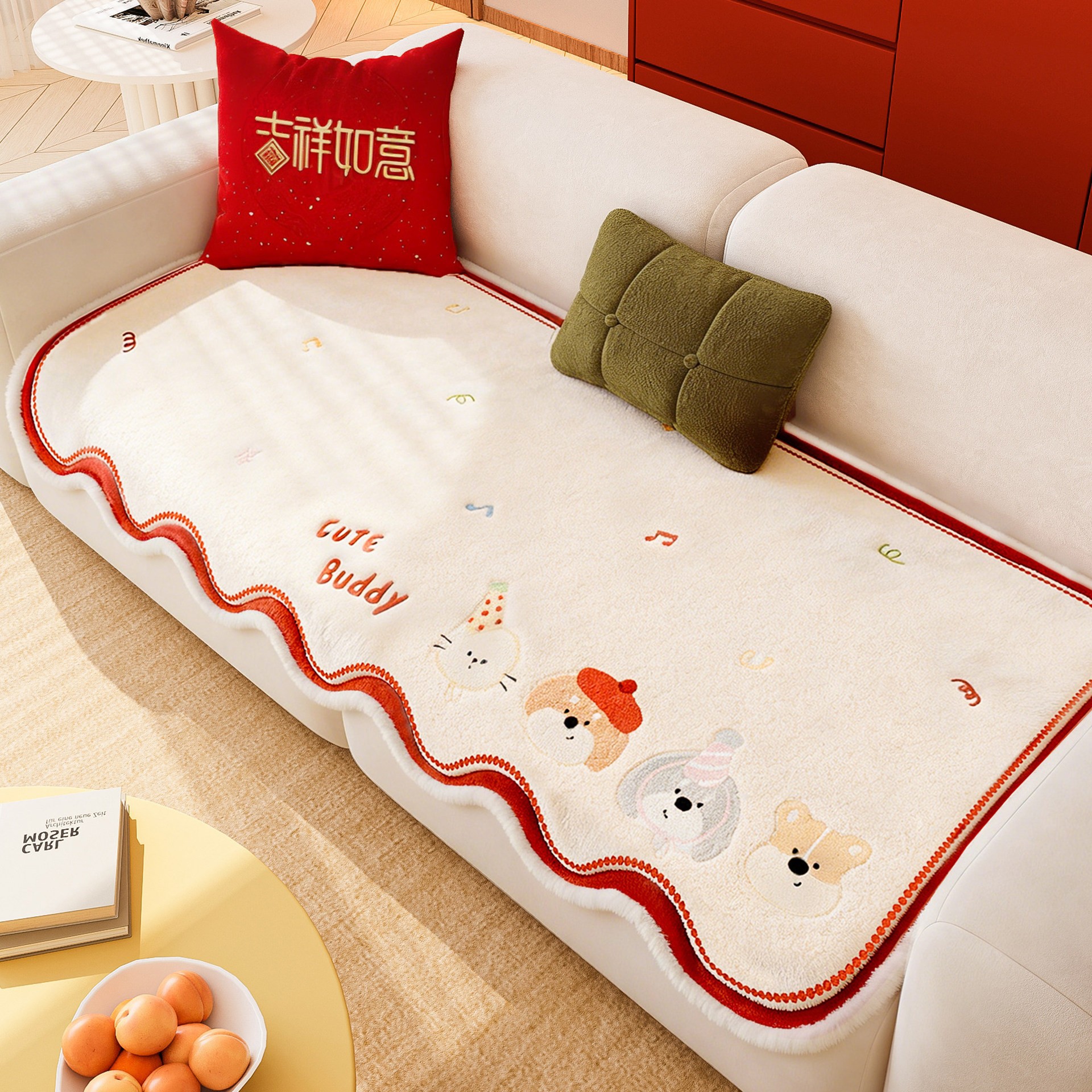 喜庆沙发垫氛围感马新年毛绒结婚2025新款冬季固定防滑皮沙发坐垫