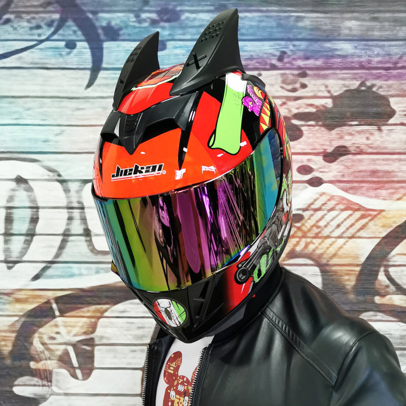 JIEKAI coche eléctrico bicicleta casco hombres y mujeres casco completo cuatro estaciones doble espejo bluetooth personalidad casco gris mentira carrera