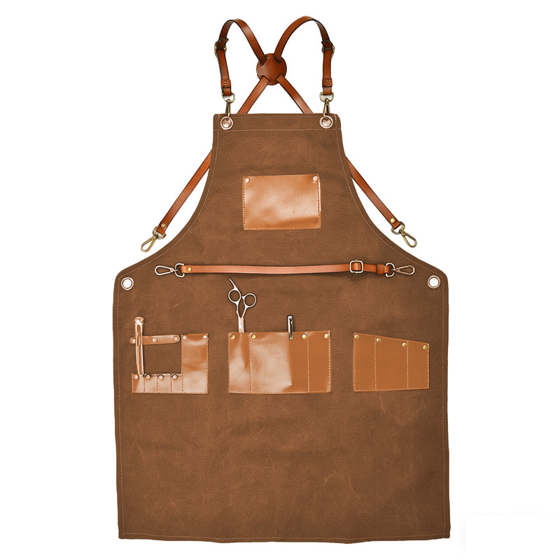 New custom-made canvas apron for foreign trade, thickened and wear-resistant, suitable for barbers and baristas, workwear apron wholesale New custom-made canvas apron for foreign trade, thickened and wear-resistant, suitable for barbers and baristas, workwear apron wholesale