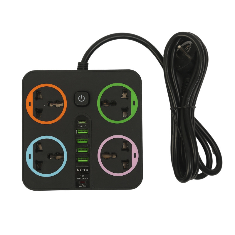 4USB + 1PD enchufe de comercio exterior de círculo de color estándar europeo estándar estadounidense estándar británico estándar saudí decoración de color de la decoración neutral