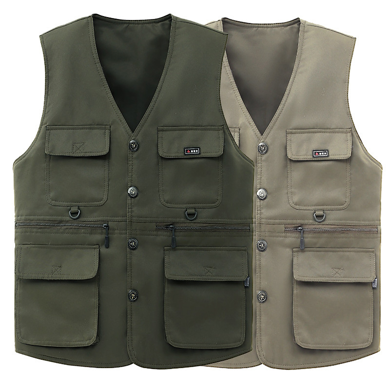 Spring and Autumn Middle-aged and Elderly Men's Vest Dad Large Size Multi-pocket Vest V-neck Casual Vest Photography Fishing Vest Spring and Autumn Middle-aged and Elderly Men's Vest Dad Large Size Multi-pocket Vest V-neck Casual Vest Photography Fishing Vest