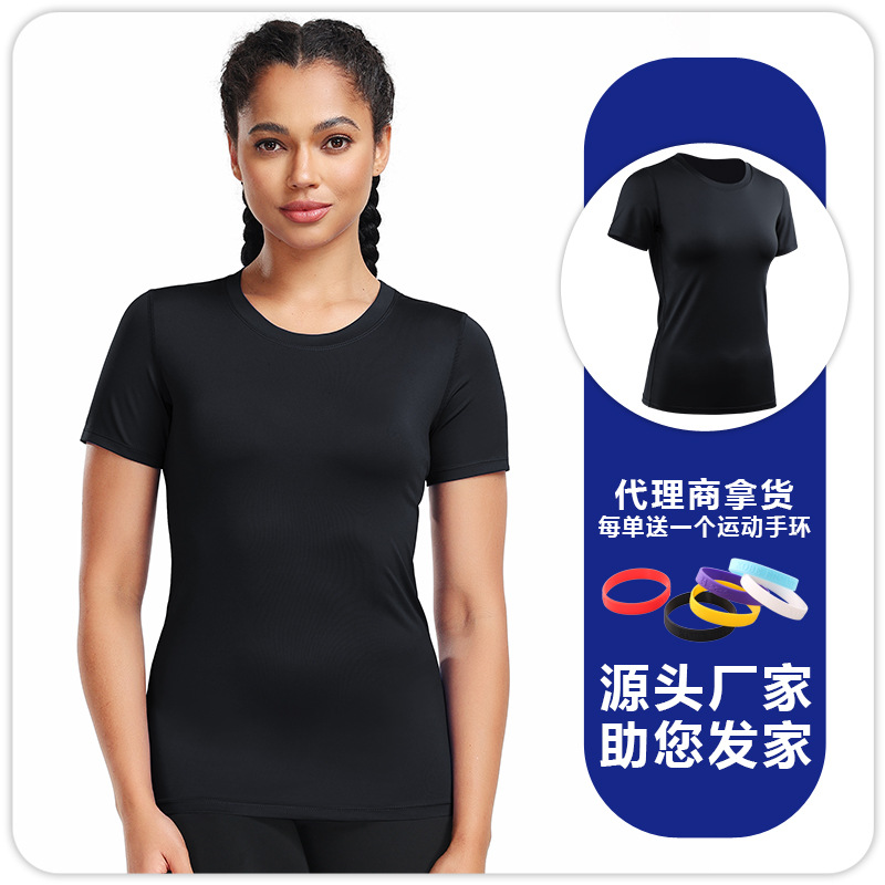 F8017 mujeres deportes correr yoga camiseta de mangas cortas cuello redondo ropa de fitness ajustada secado rápido camiseta de ciclismo maratón