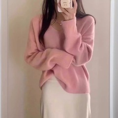 KANING 優しいスタイルの年齢を軽減する V ネックプルオーバーセーター女性のための 2025 秋と冬の新しいルーズレイジーインナーセーター