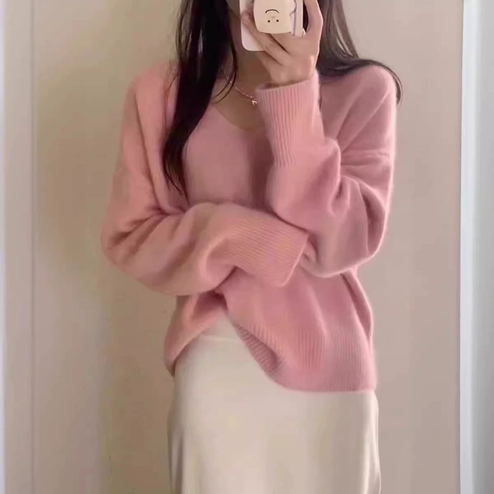 Женский пуловер KANING с V-образным вырезом, мягкий, омолаживающий стиль, осень-зима 2025, новый свободный и уютный трикотажный наряд.